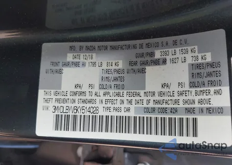 2019 Toyota Yaris Le from USA, damaged, VIN 3MYDLBYV6KY514028